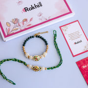 Bhaiya Bhabhi Golden Green Rakhi Set