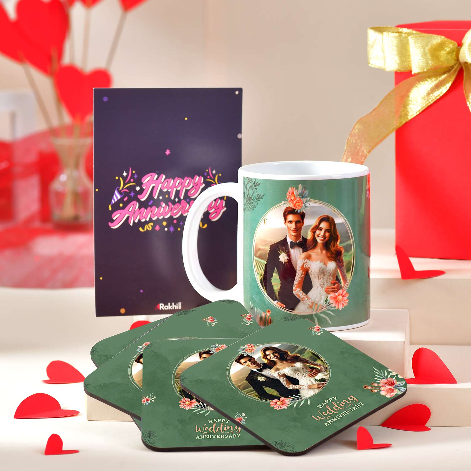 Anniversary Personalized Mug and Tea Coasters