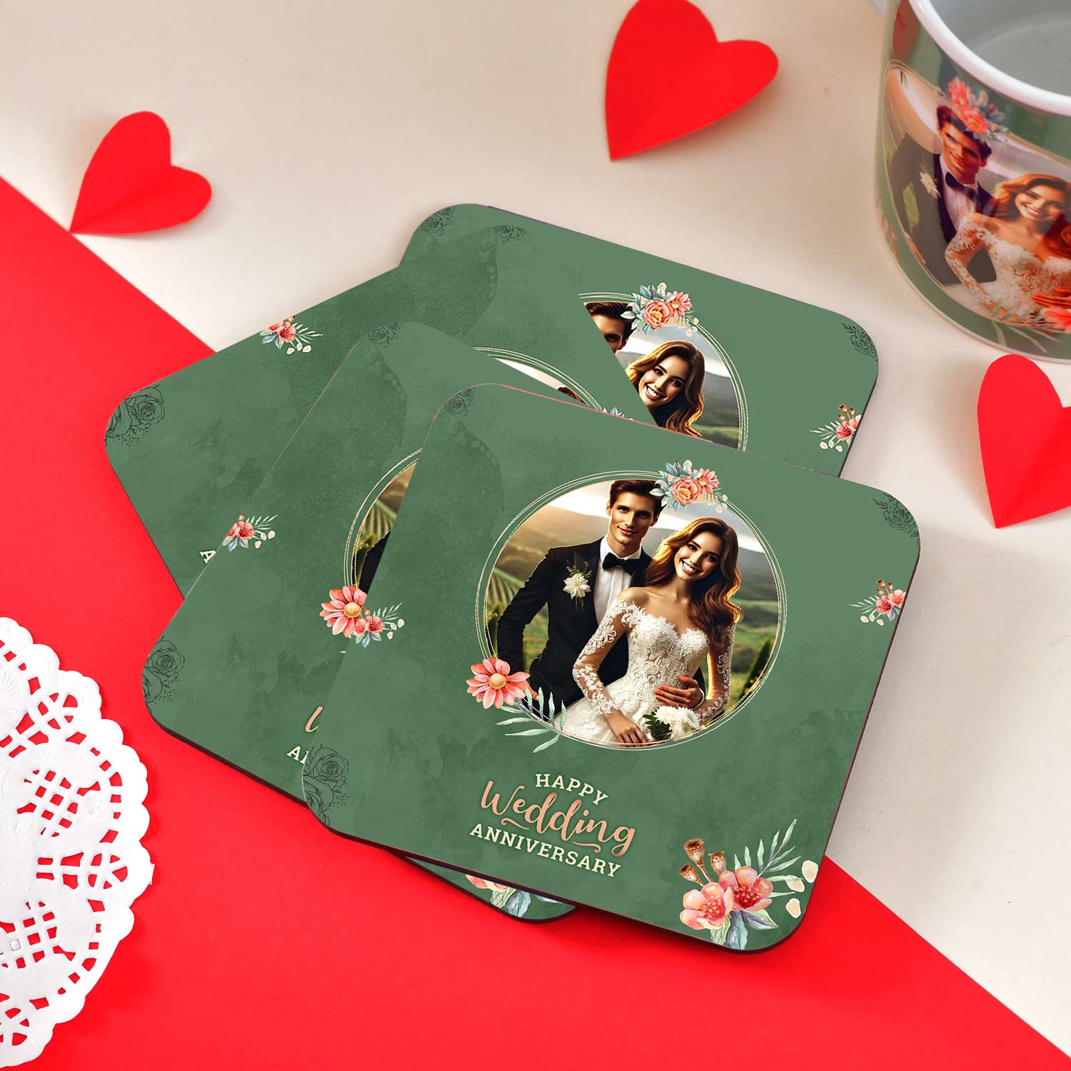 Anniversary Personalized Mug and Tea Coasters