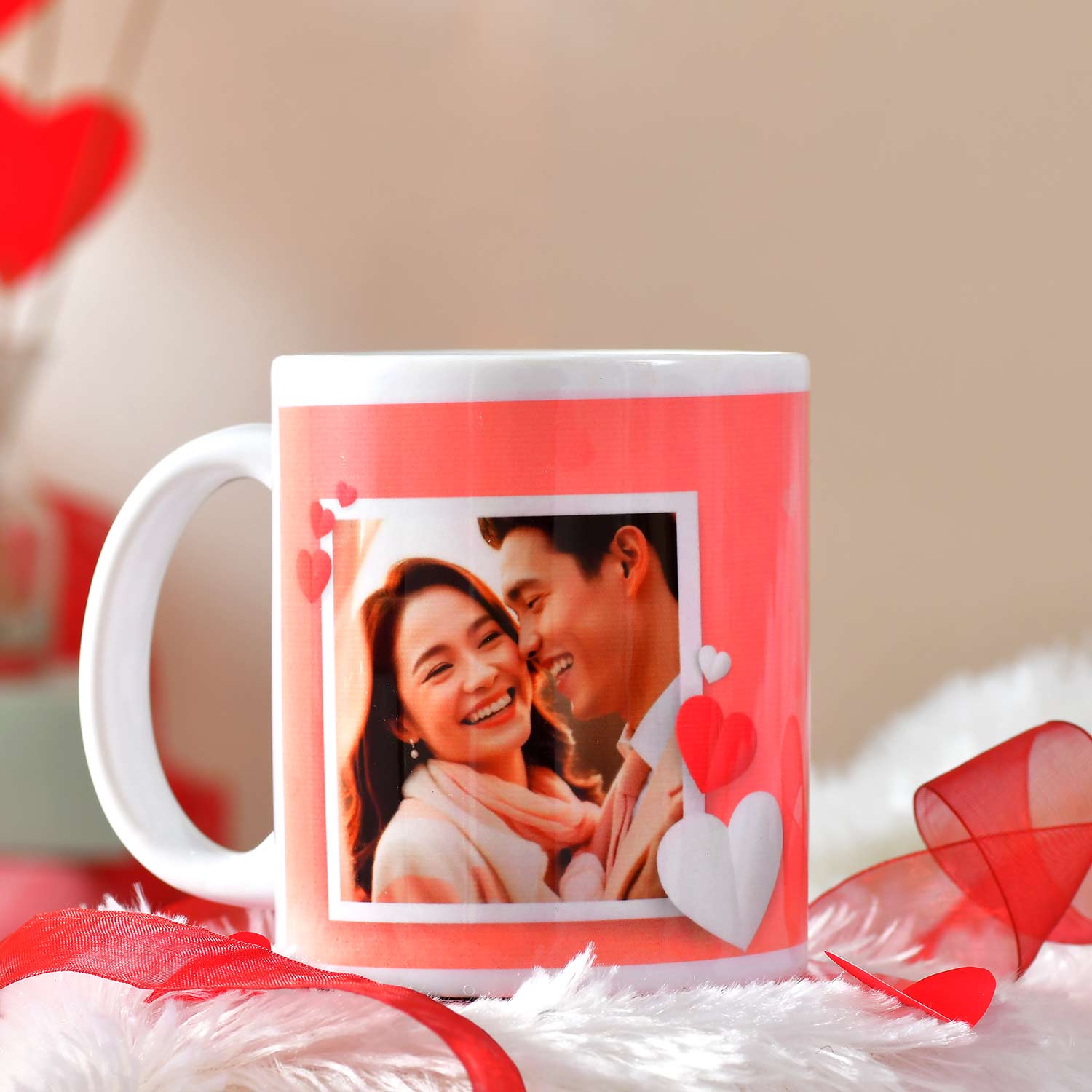 Lovely Personalized Cushion With Mug & Tea Coaster