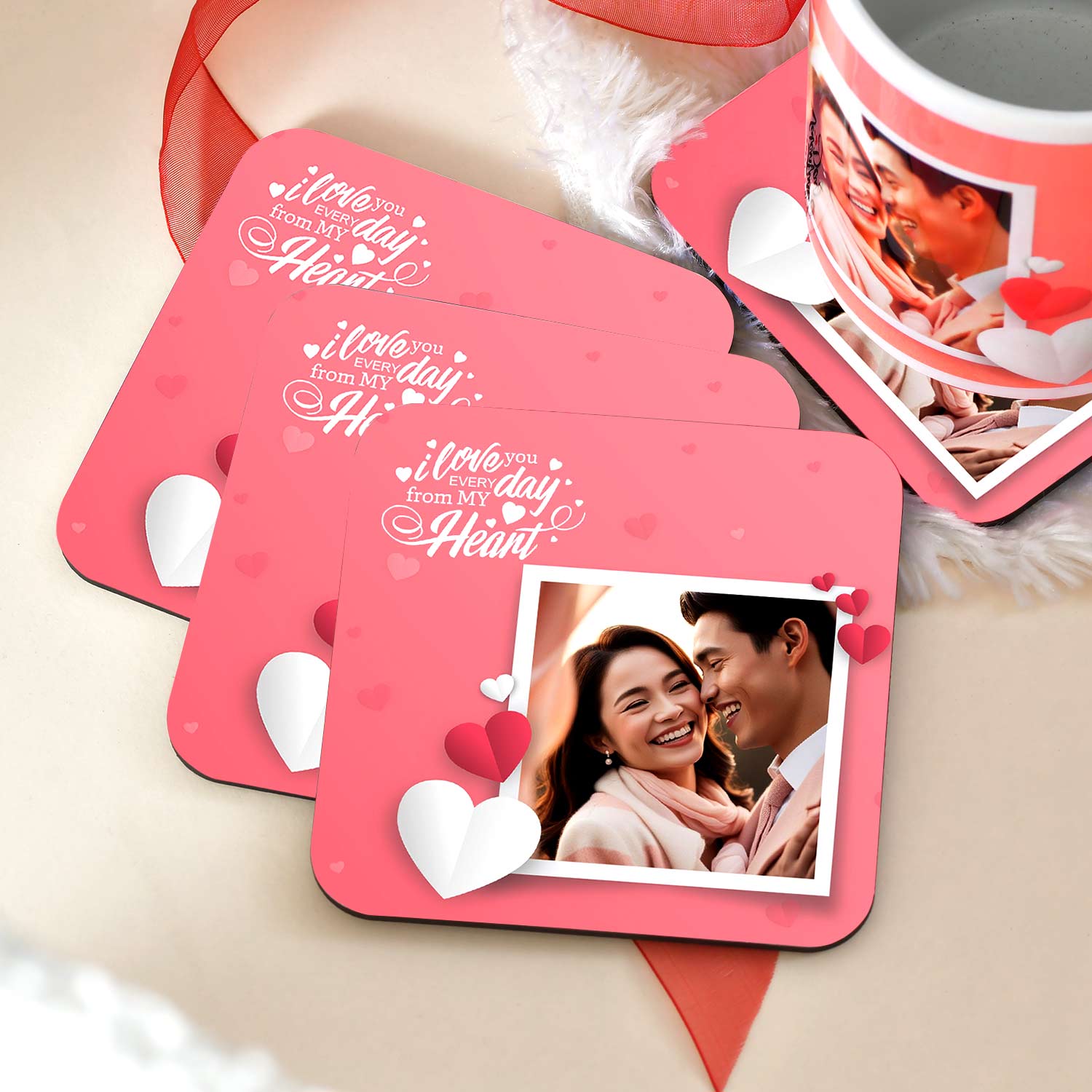 Lovely Personalized Cushion With Mug & Tea Coaster