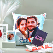 Anniversary Gift Combo of Personalized Cushion And Mug