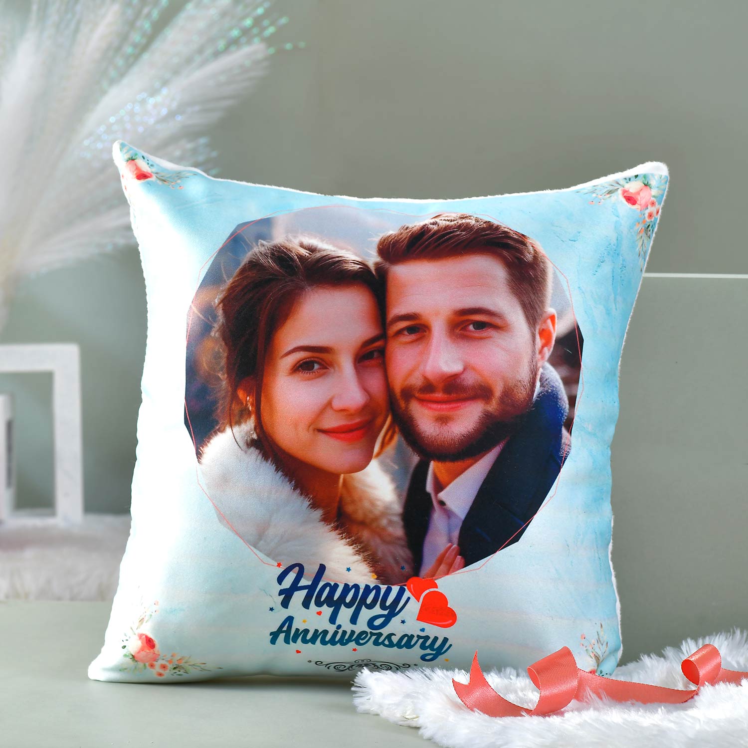 Anniversary Gift Combo of Personalized Cushion And Mug