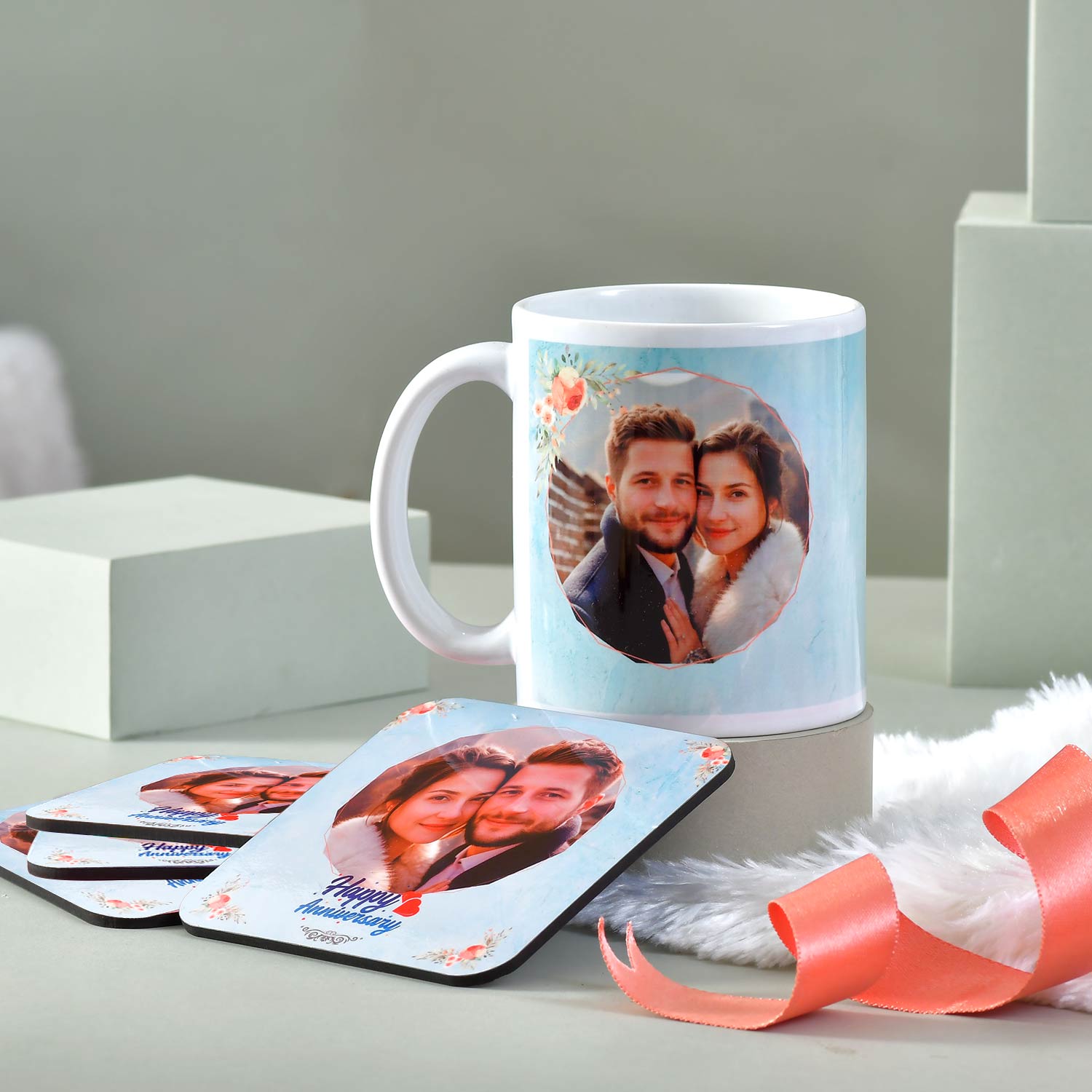 Anniversary Celebration With Personalized Mug & Tea coaster