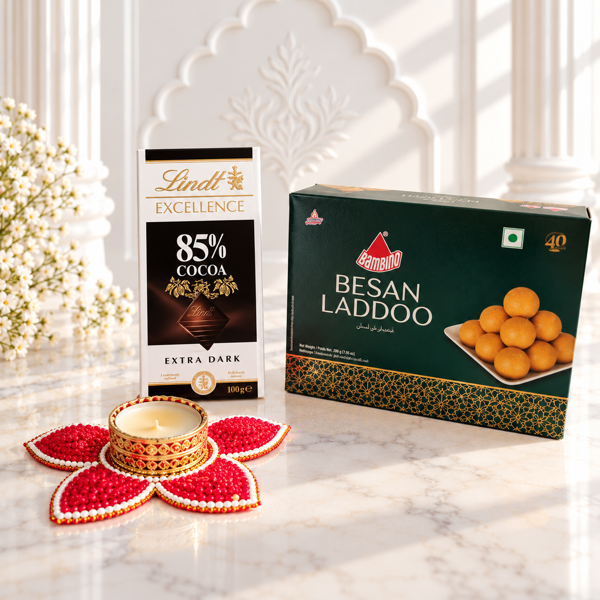 Chocolate And Sweet Hamper With Decorative Diya For Diwali