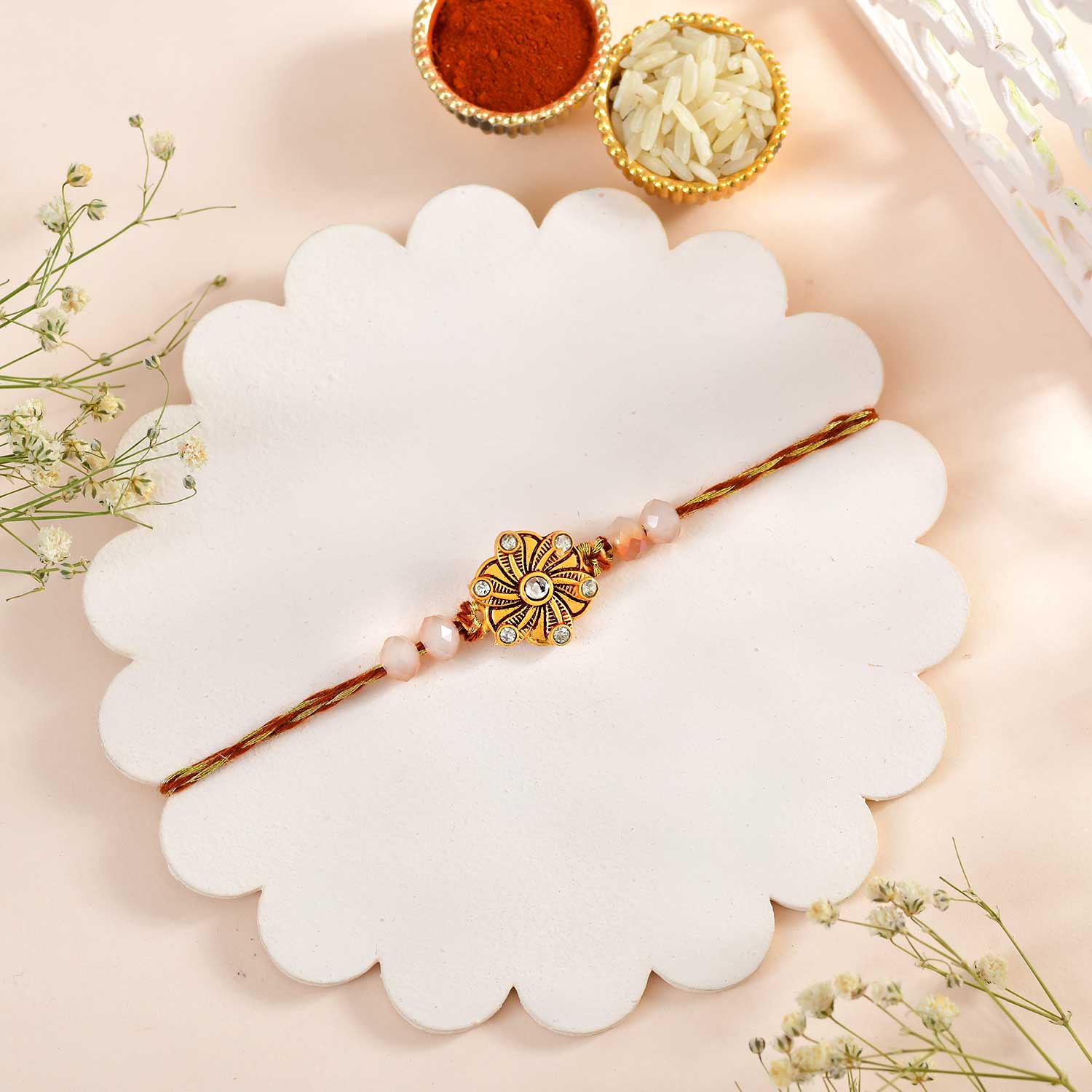 Golden Lotus Flower Rakhi