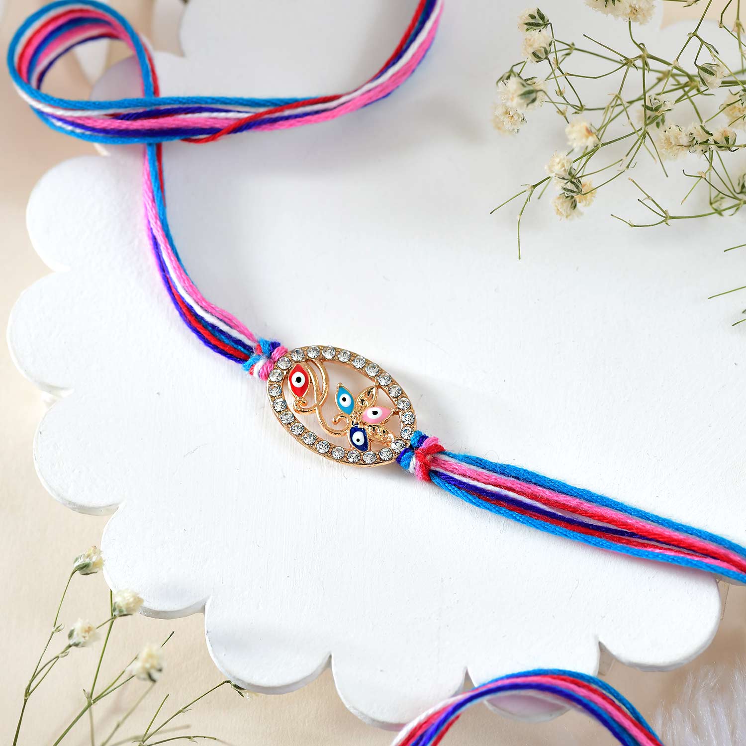 Designer Evil Eye Rakhi With Besan Laddu