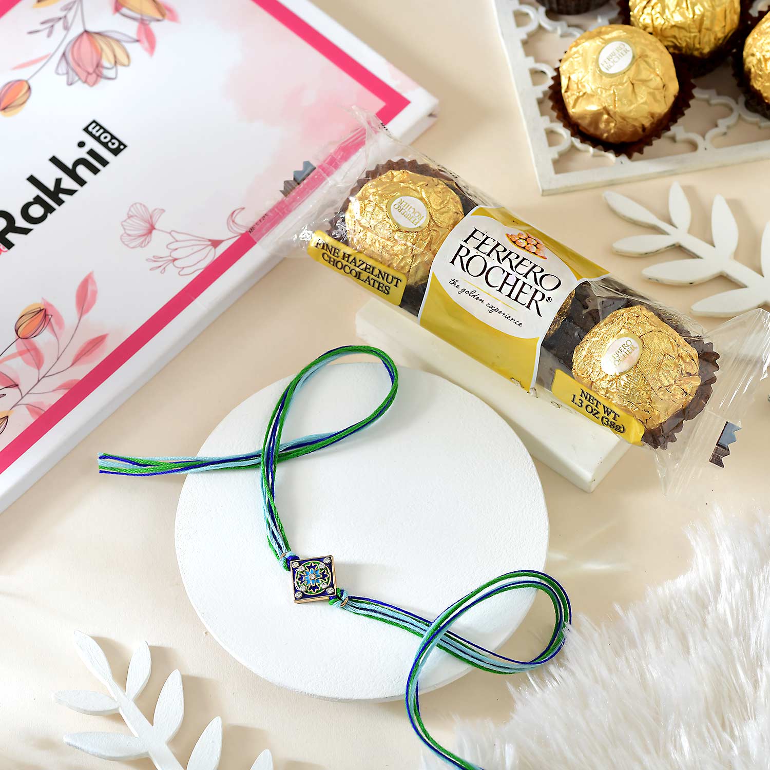 Beautiful Rangoli Rakhi With Ferrero Rocher