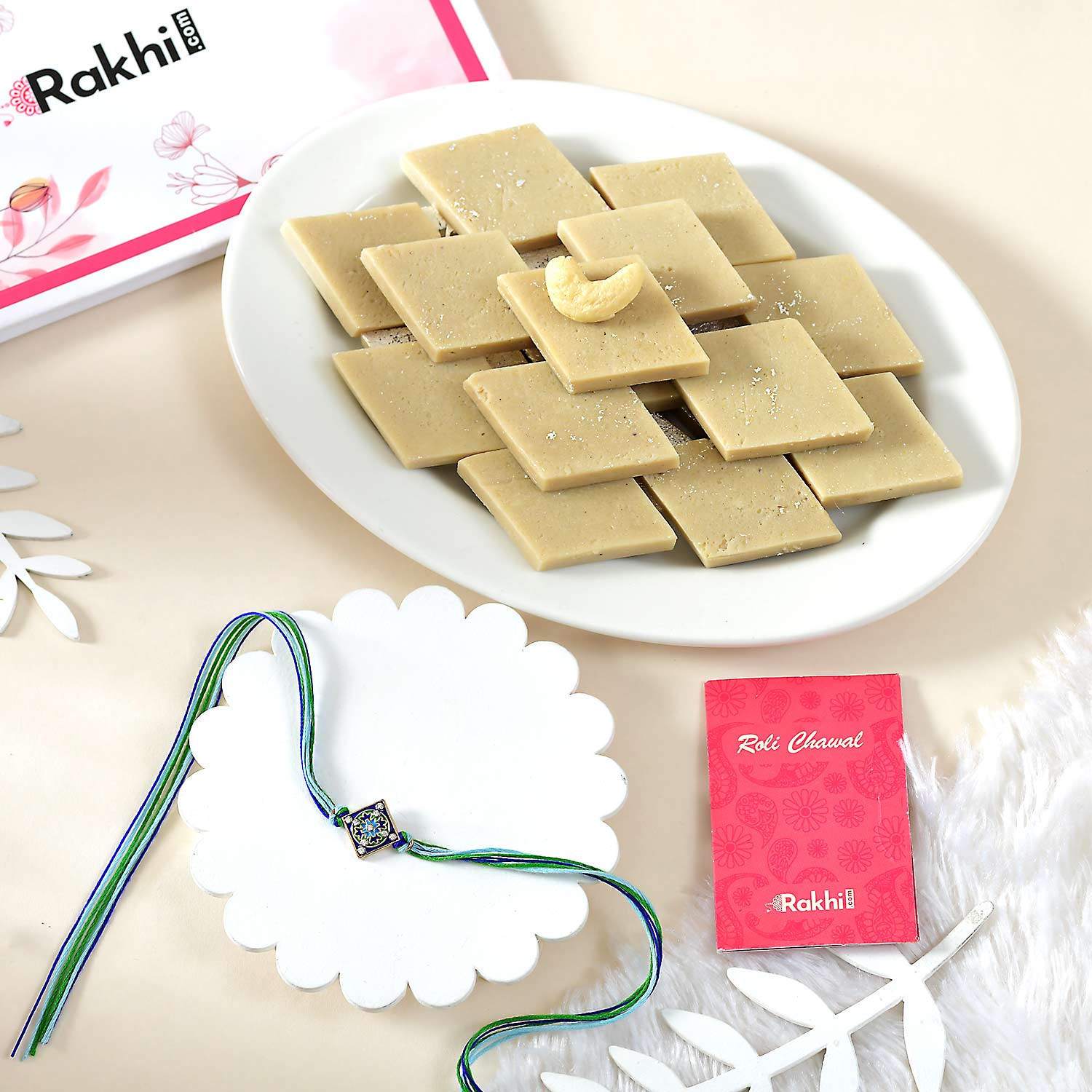 Beautiful Rangoli Rakhi With Kaju Katli