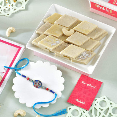 Religious Khanda Sahib Rakhi With Kaju Katli