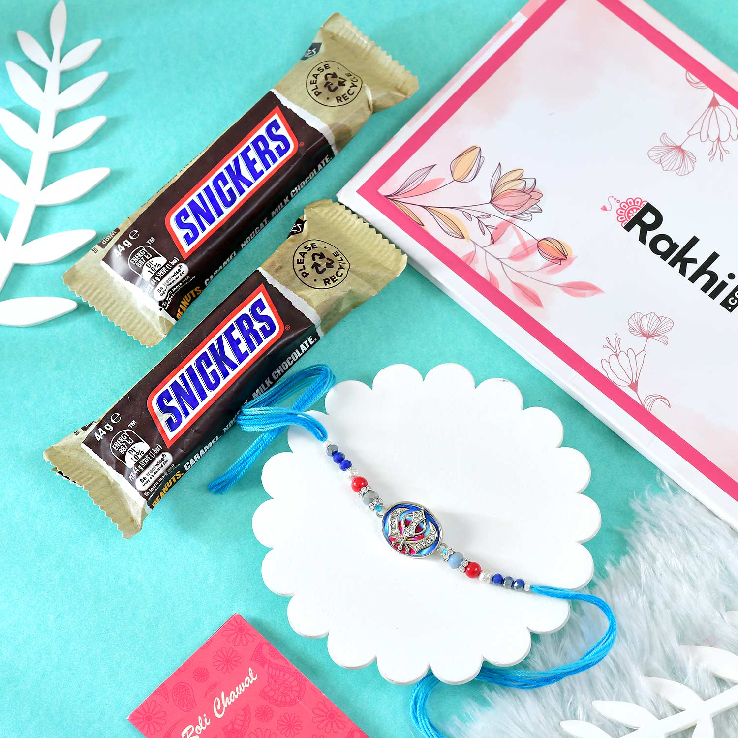 Religious Khanda Sahib Rakhi With Snickers