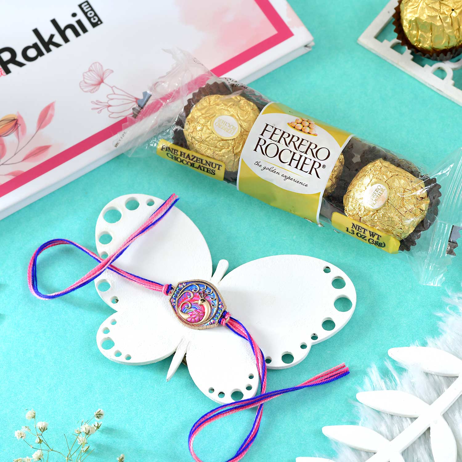 Vibrant Mayura Rakhi With Ferrero Rocher