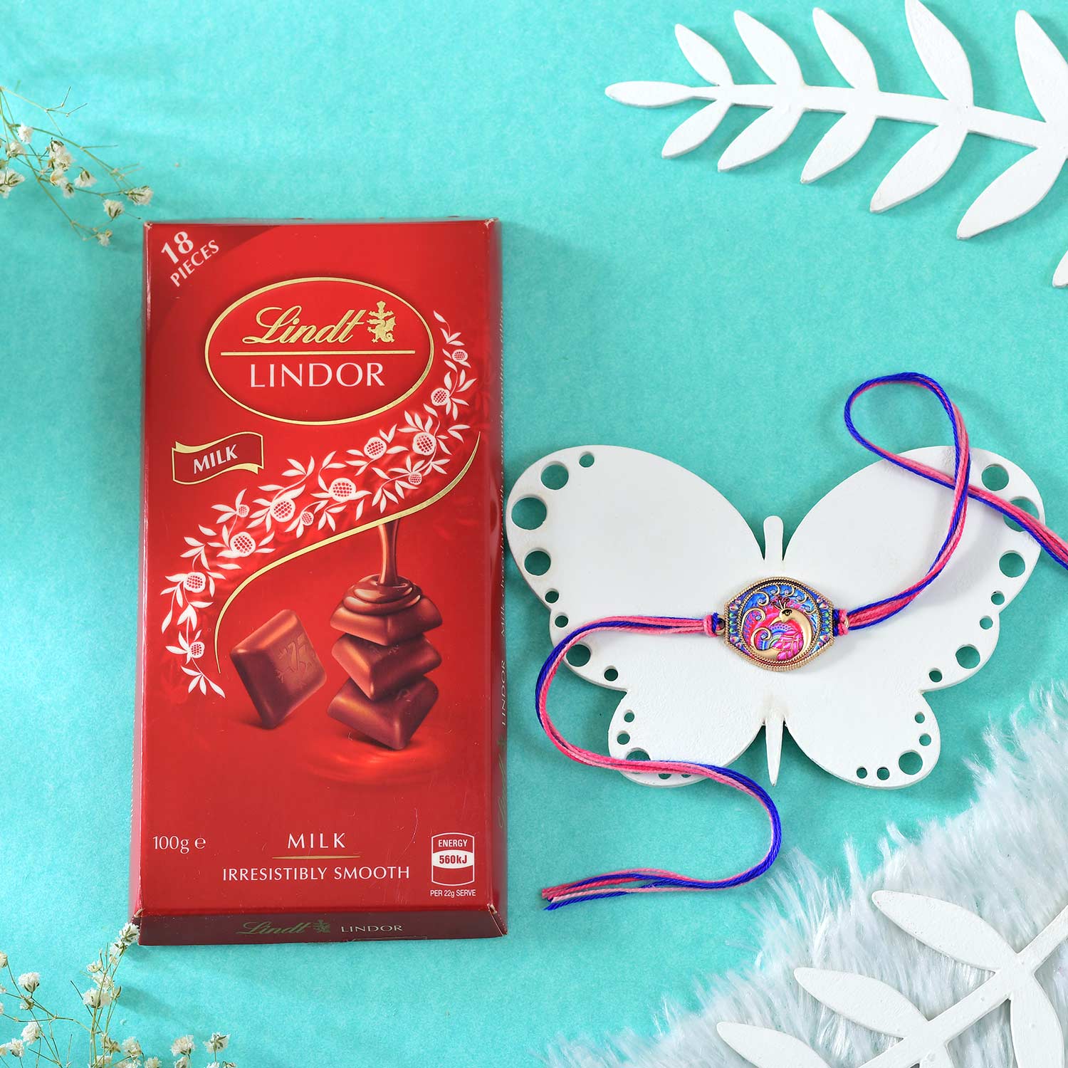 Vibrant Mayura Rakhi With Lindt Lindor Chocolate