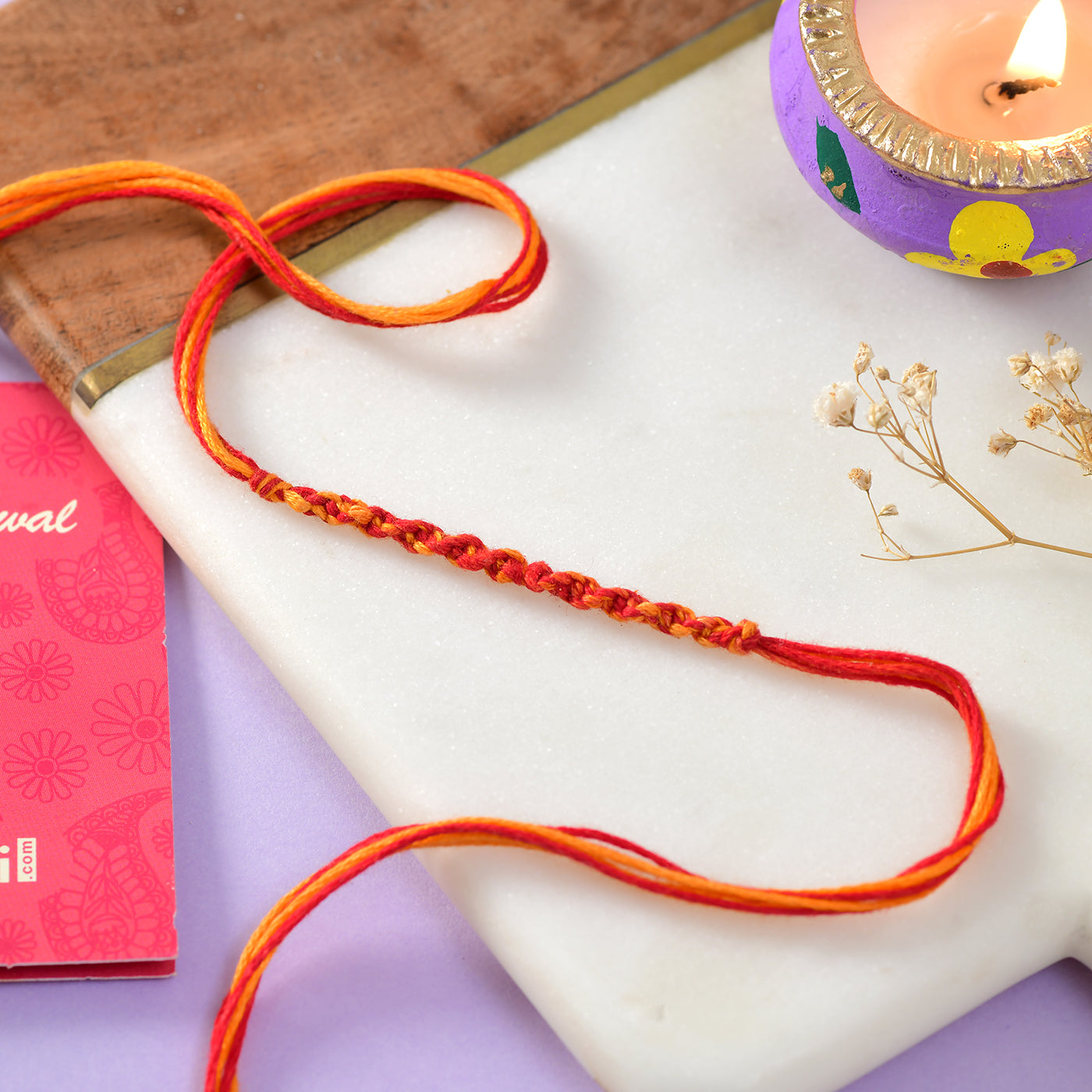 Hand Crafted Moli Rakhi With Dryfruits