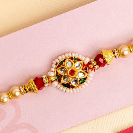 Classic White Beads Flower Rakhi