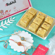 2 Golden Mantra Rakhi Set With Soan Papdi