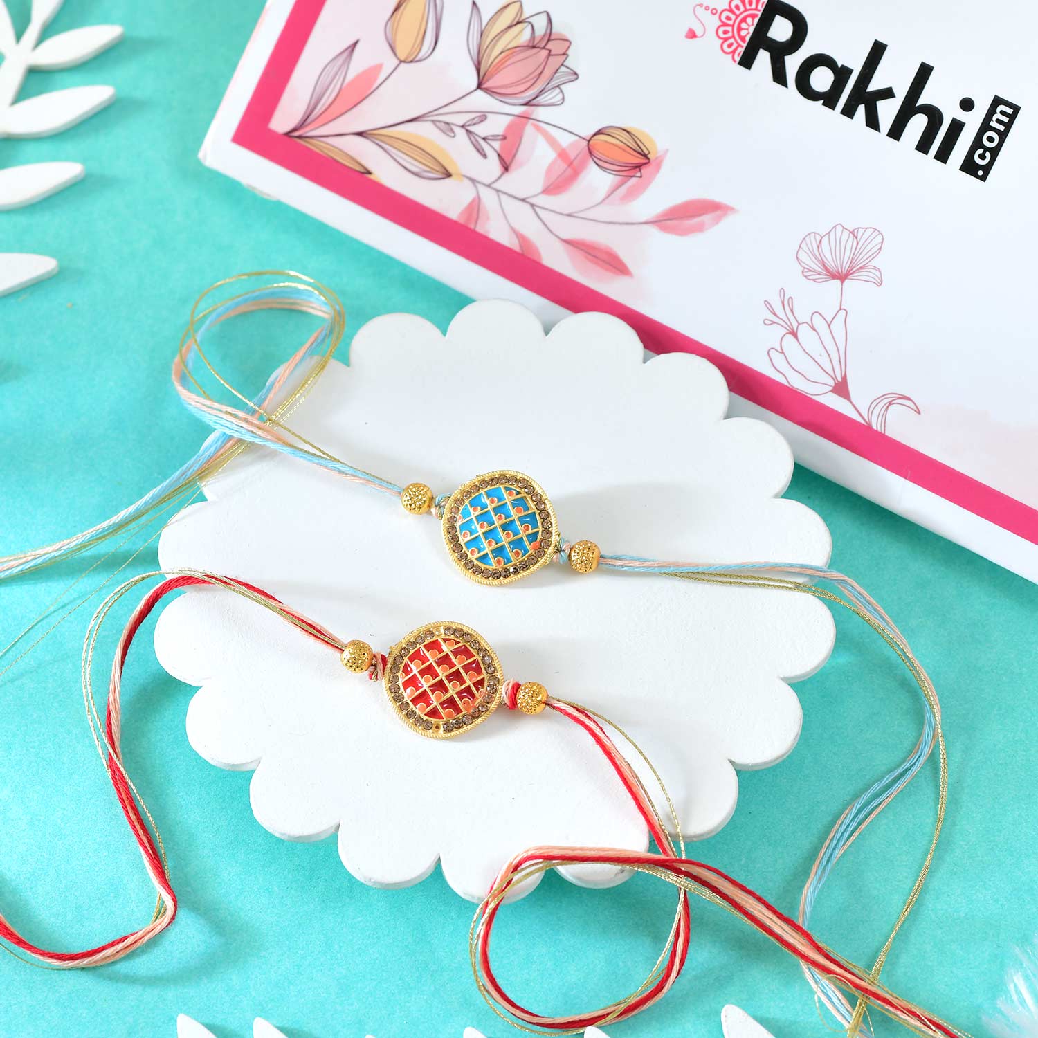 2 Golden Mantra Rakhi Set With Soan Papdi