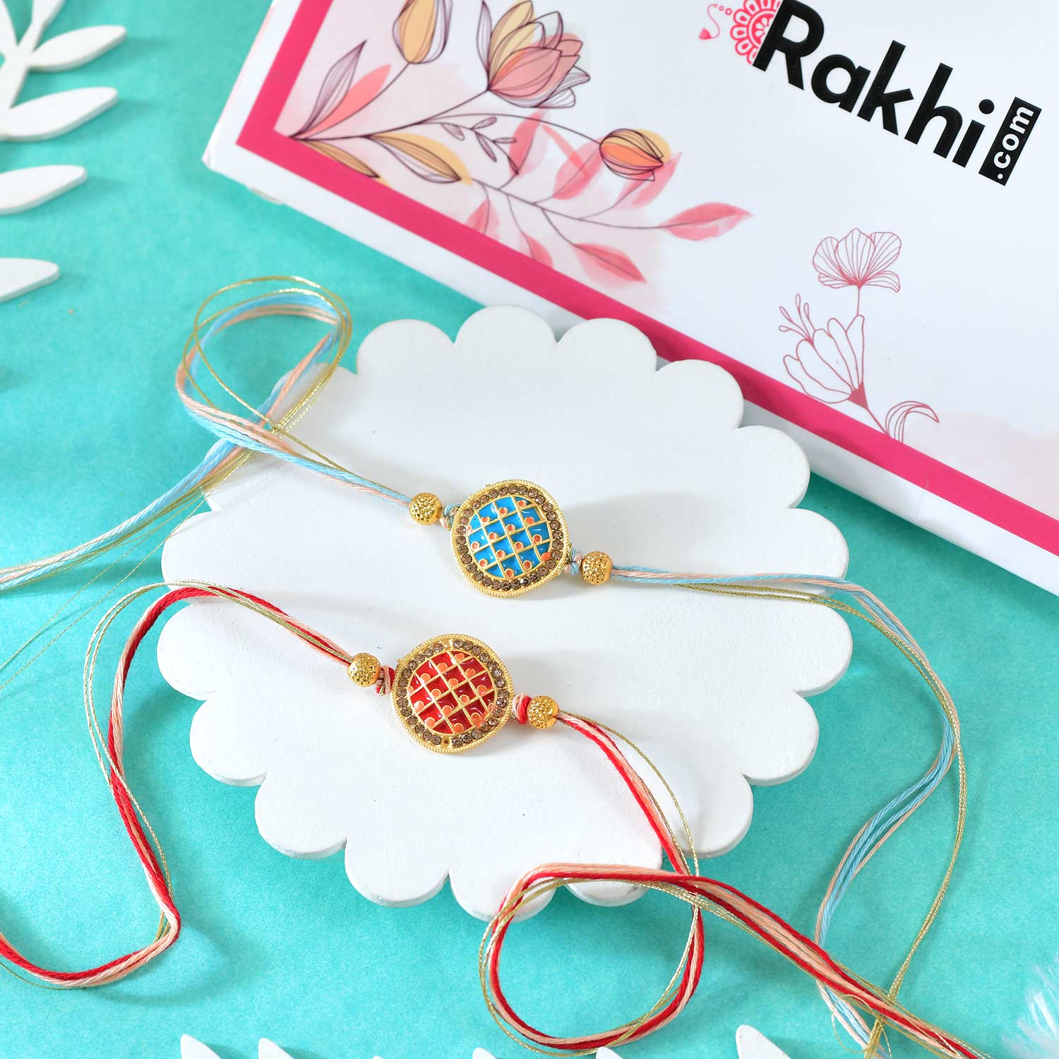 2 Golden Mantra Rakhi Set