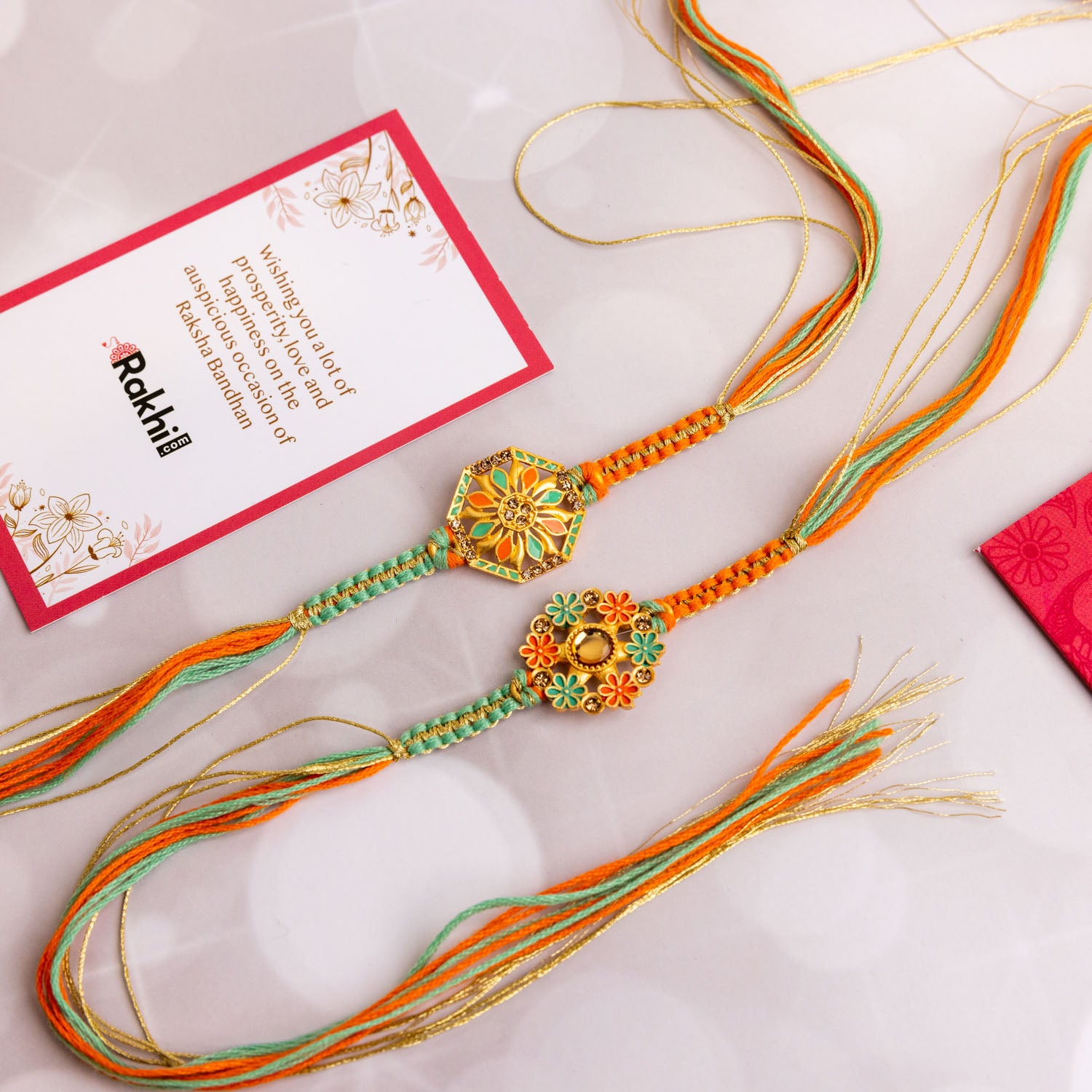 2 Colorful Vibrant Rakhi With Kaju Katli