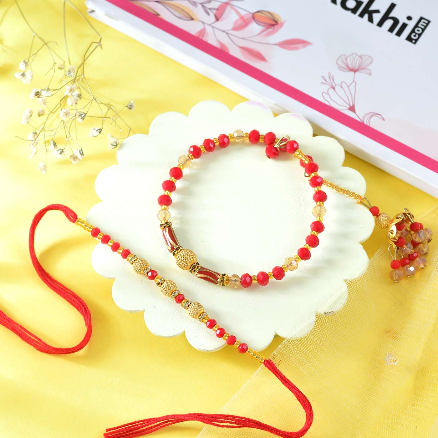 Rajwadi Red Bhaiya Bhabhi Rakhi Set