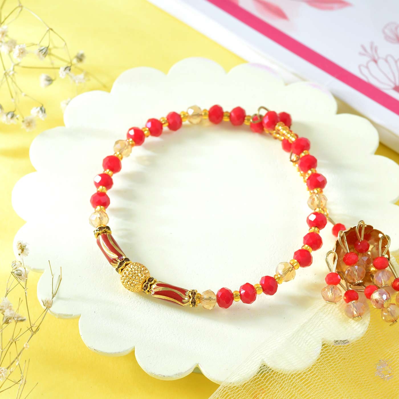 Rajwadi Red Bhaiya Bhabhi Rakhi Set