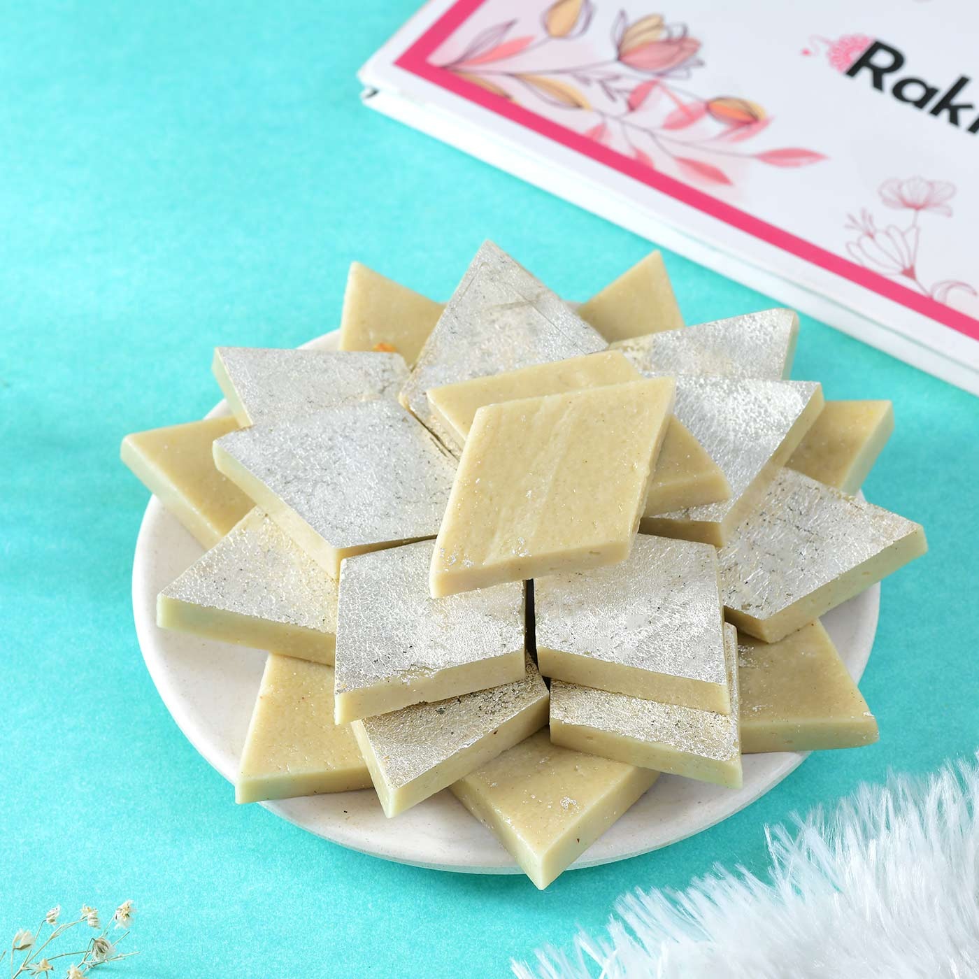 Rajwadi Blue Bhaiya Bhabhi Rakhi With Kaju Katli