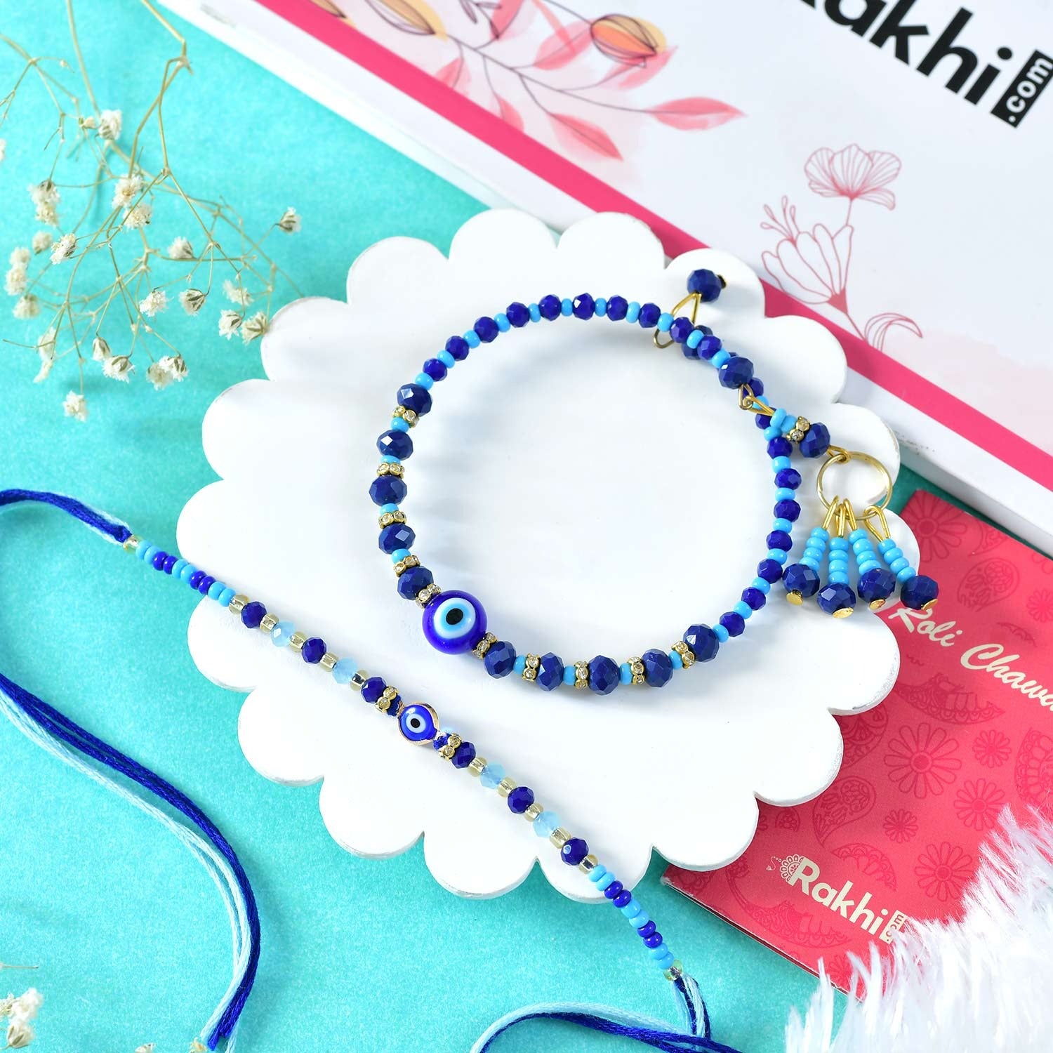 Rajwadi Blue Bhaiya Bhabhi Rakhi Set