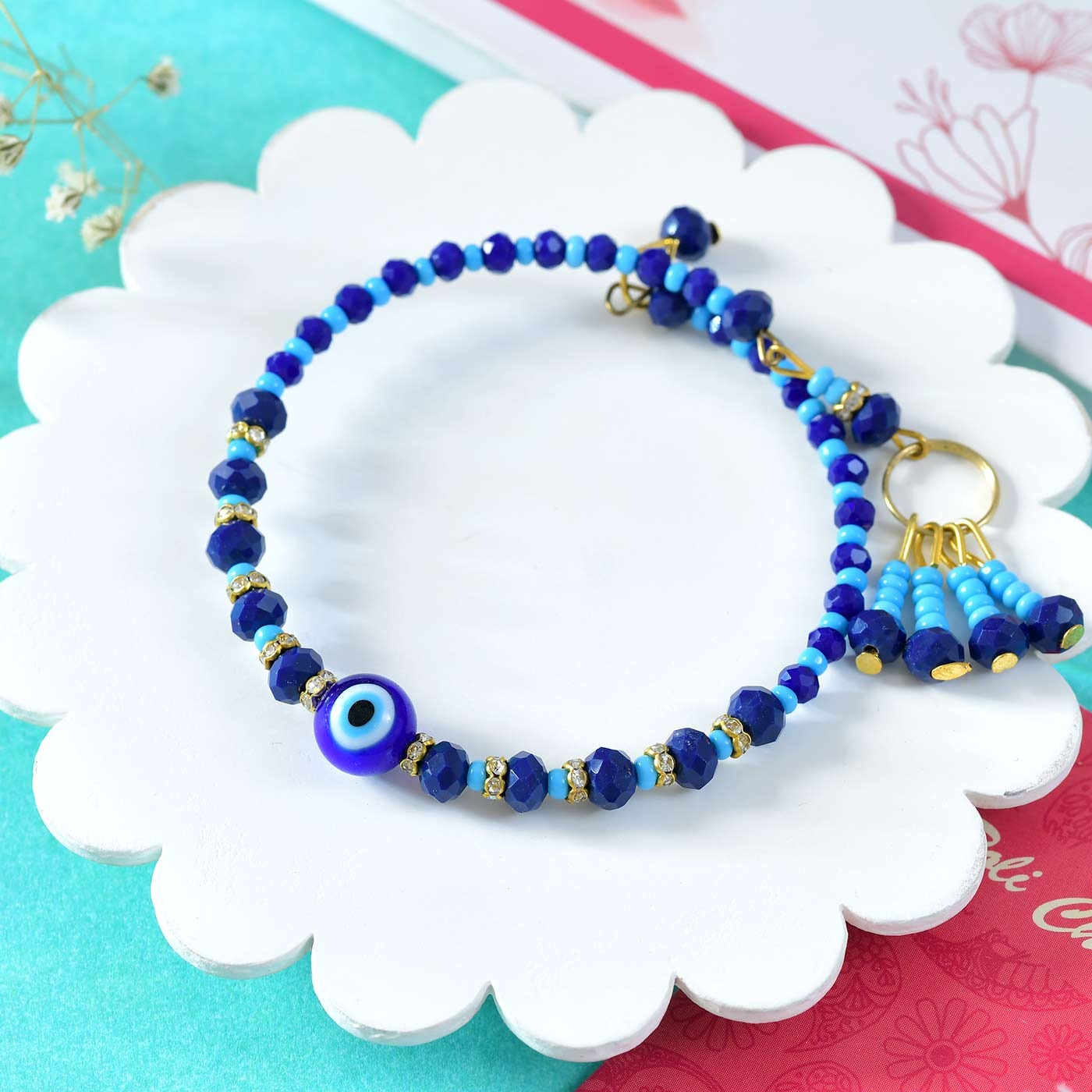 Rajwadi Blue Bhaiya Bhabhi Rakhi Set