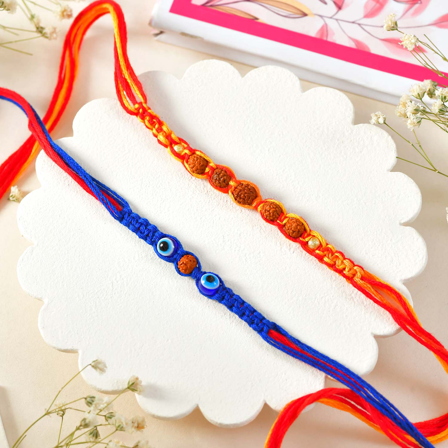 Hand Crafted Rudraksh Rakhi Pair