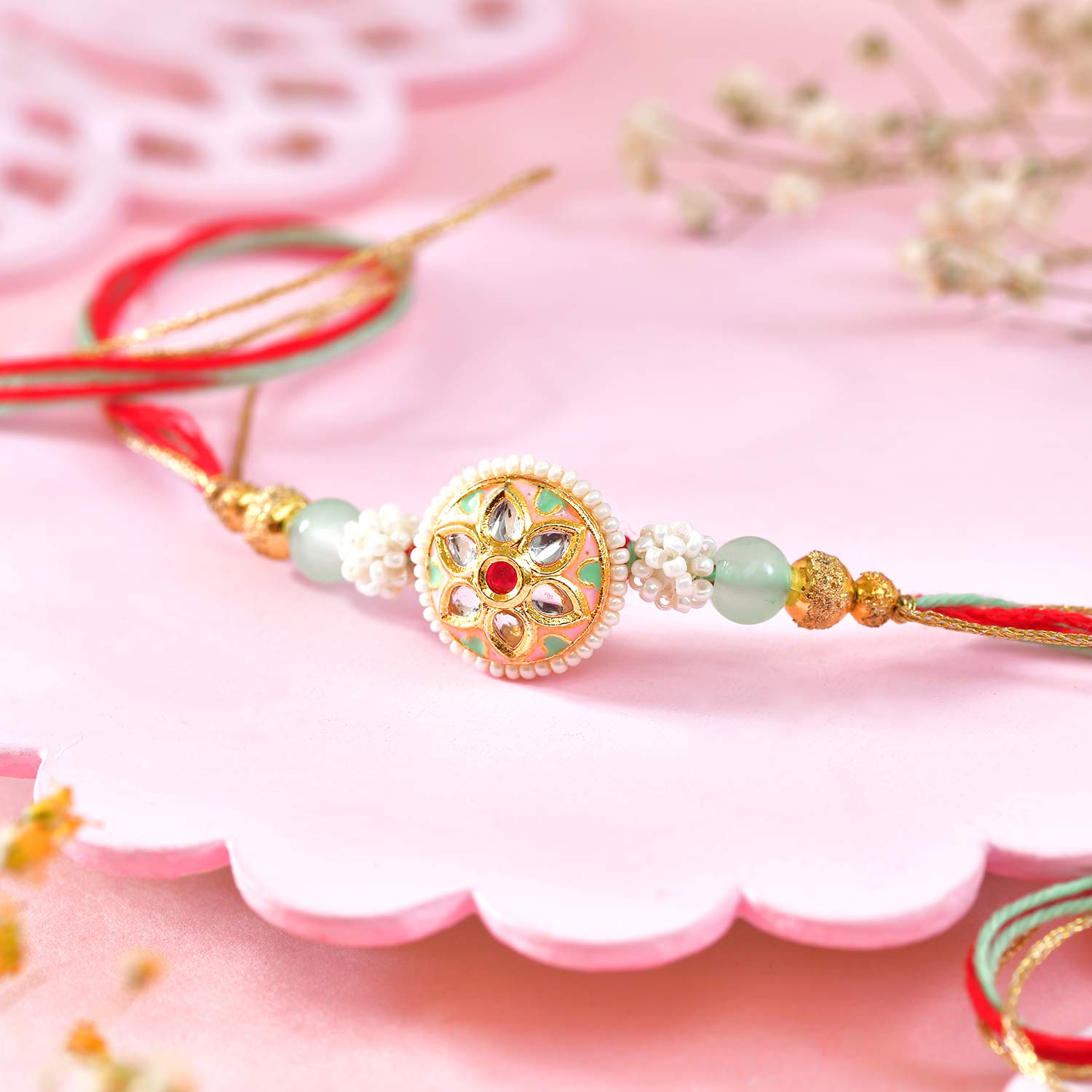 Golden Green Bhaiya Bhabhi Rakhi set