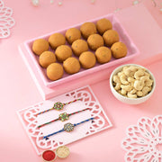 3 Meenakari Rakhi Set With Besan Laddu & Cashew