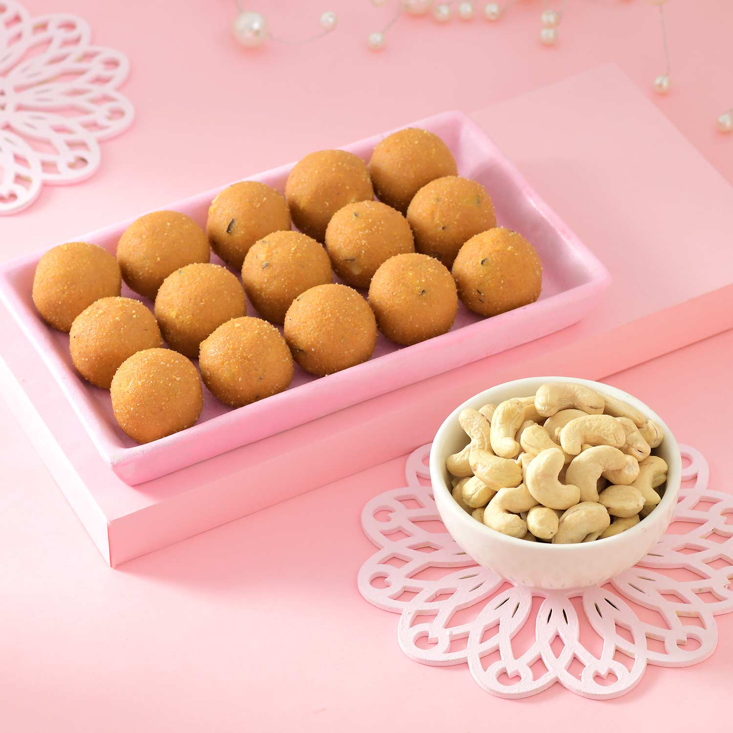 3 Meenakari Rakhi Set With Besan Laddu & Cashew