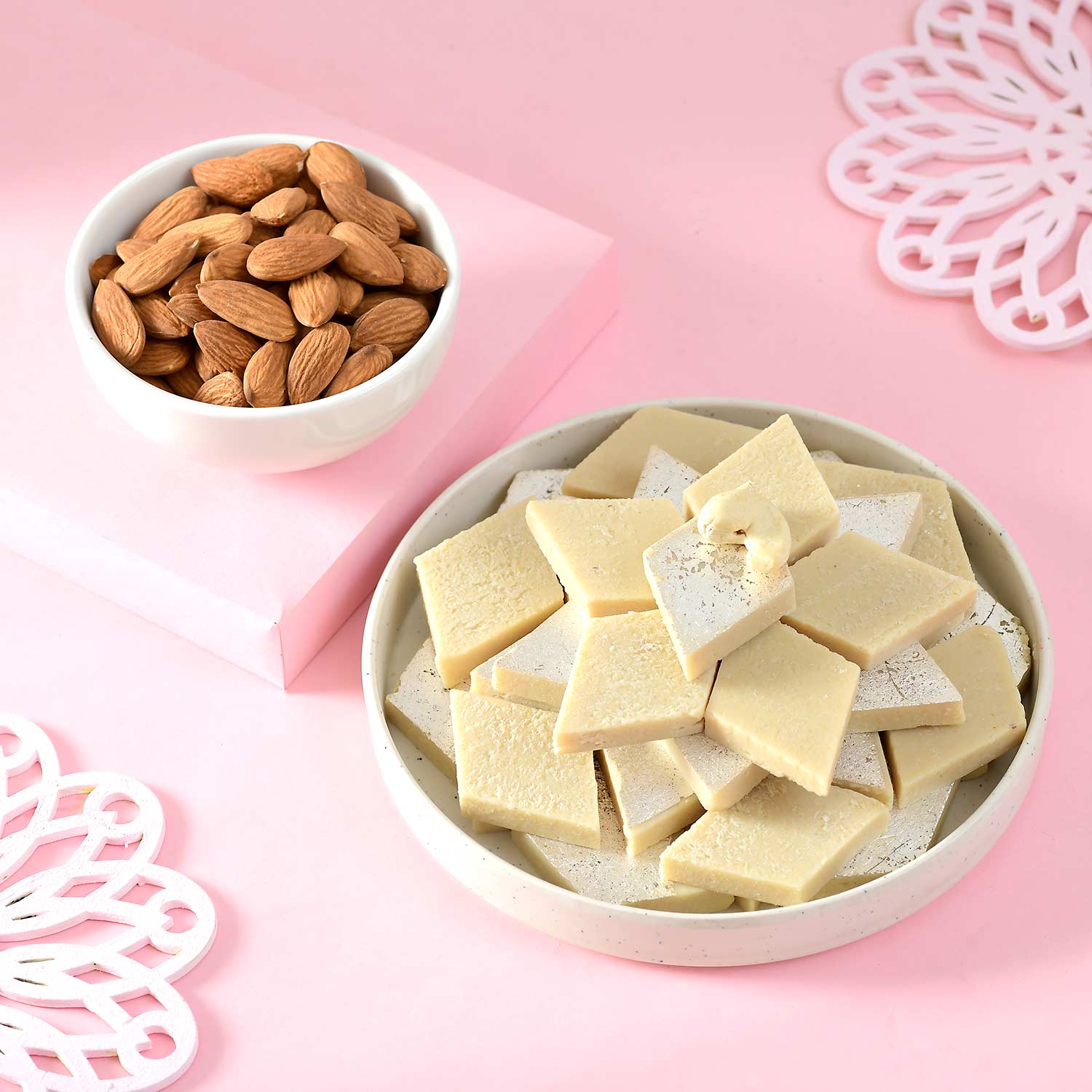 3 Meenakari Rakhi Set With Kaju Katli & Almonds