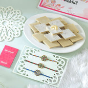 3 Meenakari Rakhi Set With Kaju Katli