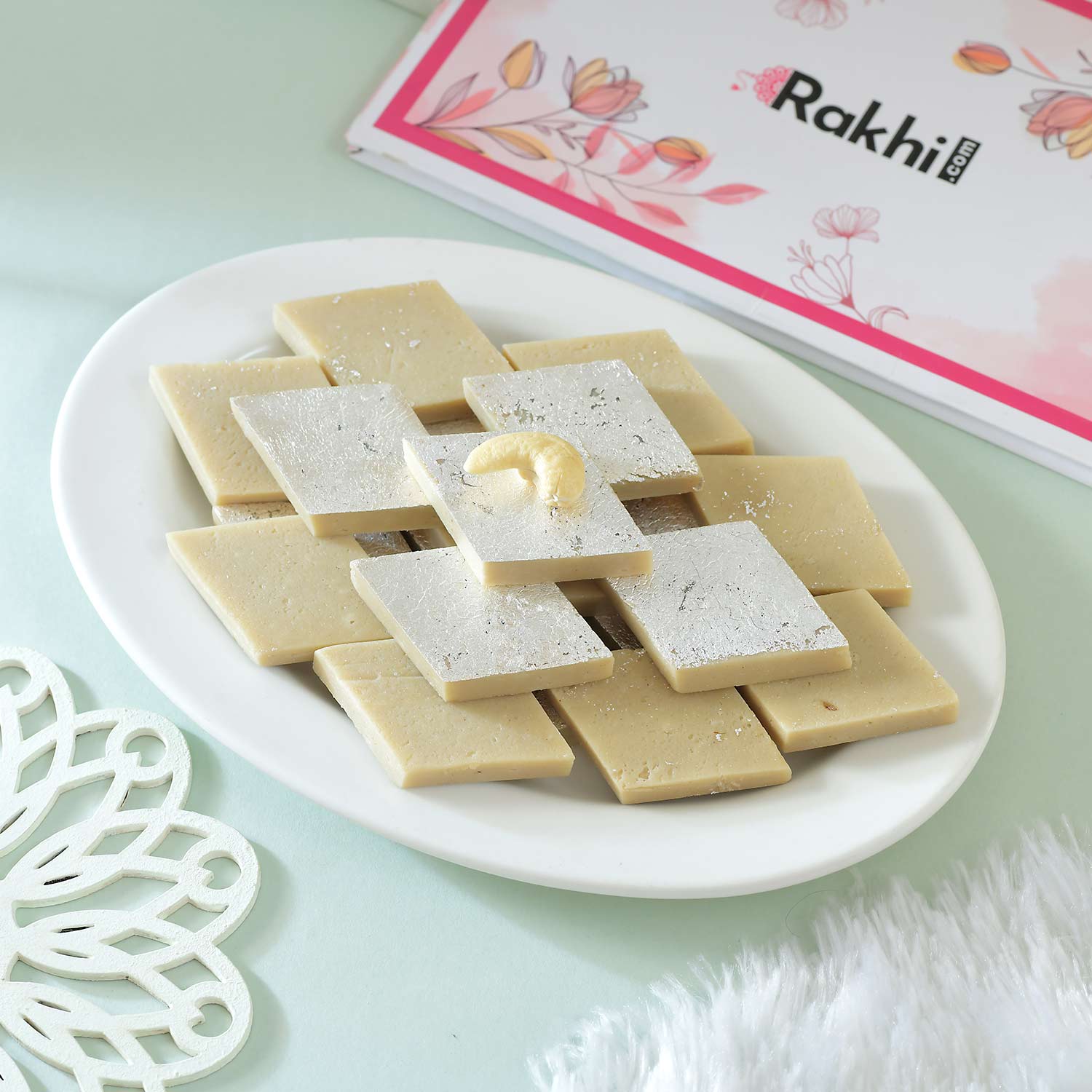 3 Meenakari Rakhi Set With Kaju Katli
