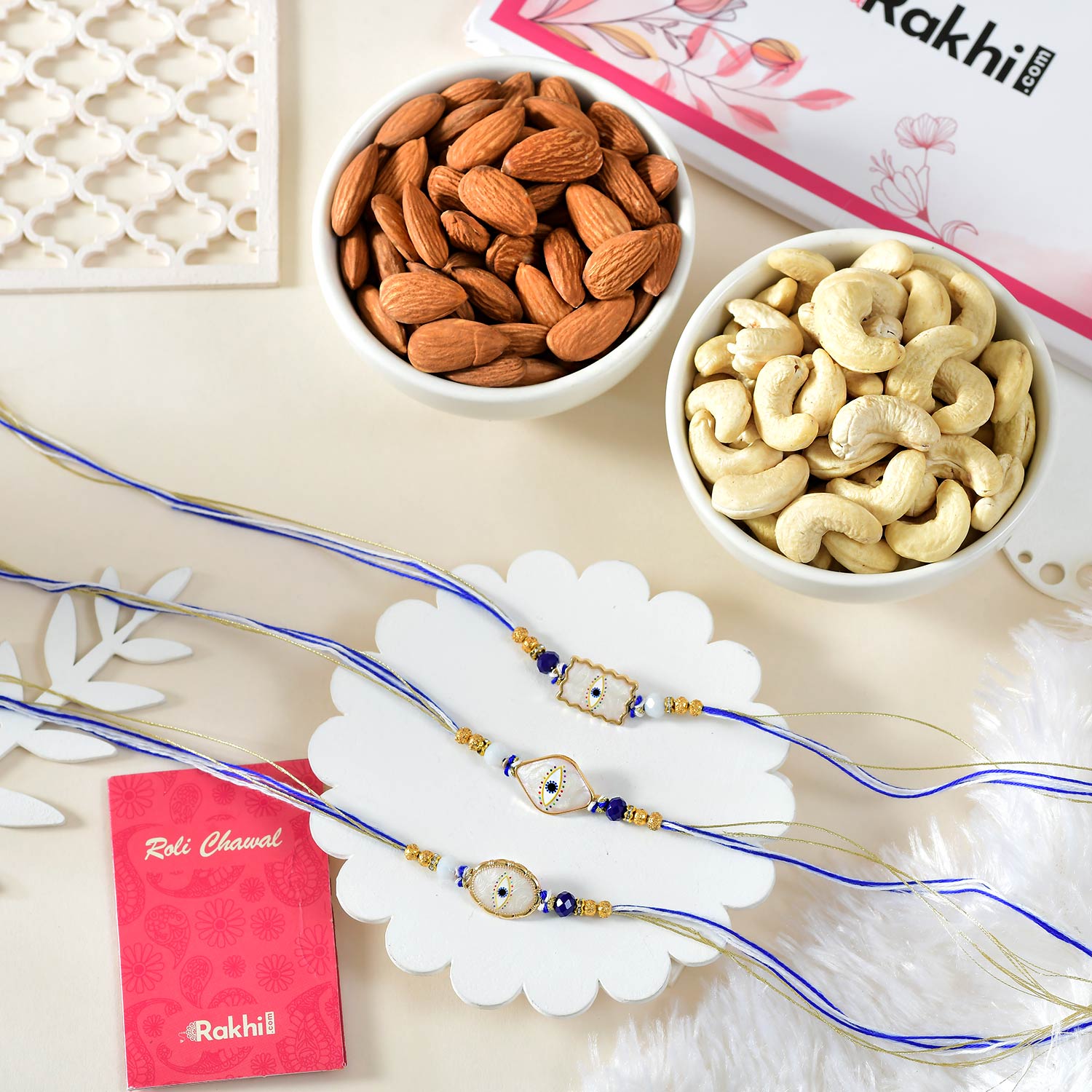 3 Evil Eye Protection Rakhi With Dry Fruits