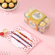 Hand Crafted 3 Rudraksh Rakhi With Ferrero Rocher