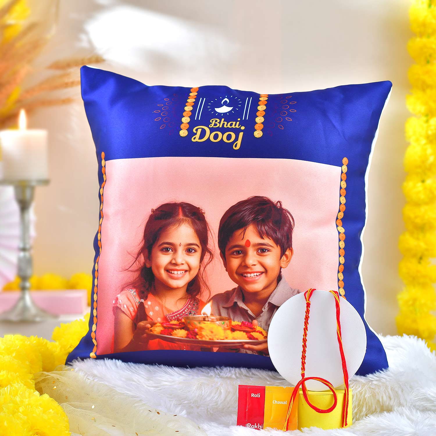 Elegant  Bhaidooj Personalized Cushion