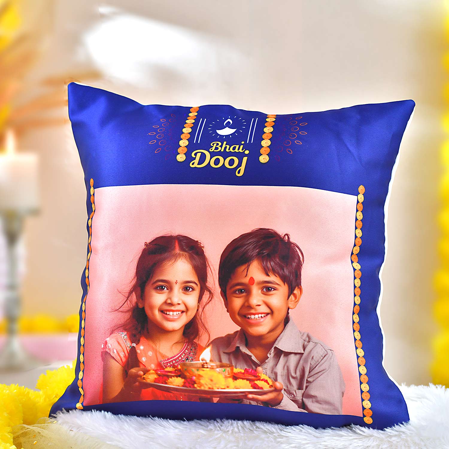 Elegant  Bhaidooj Personalized Cushion