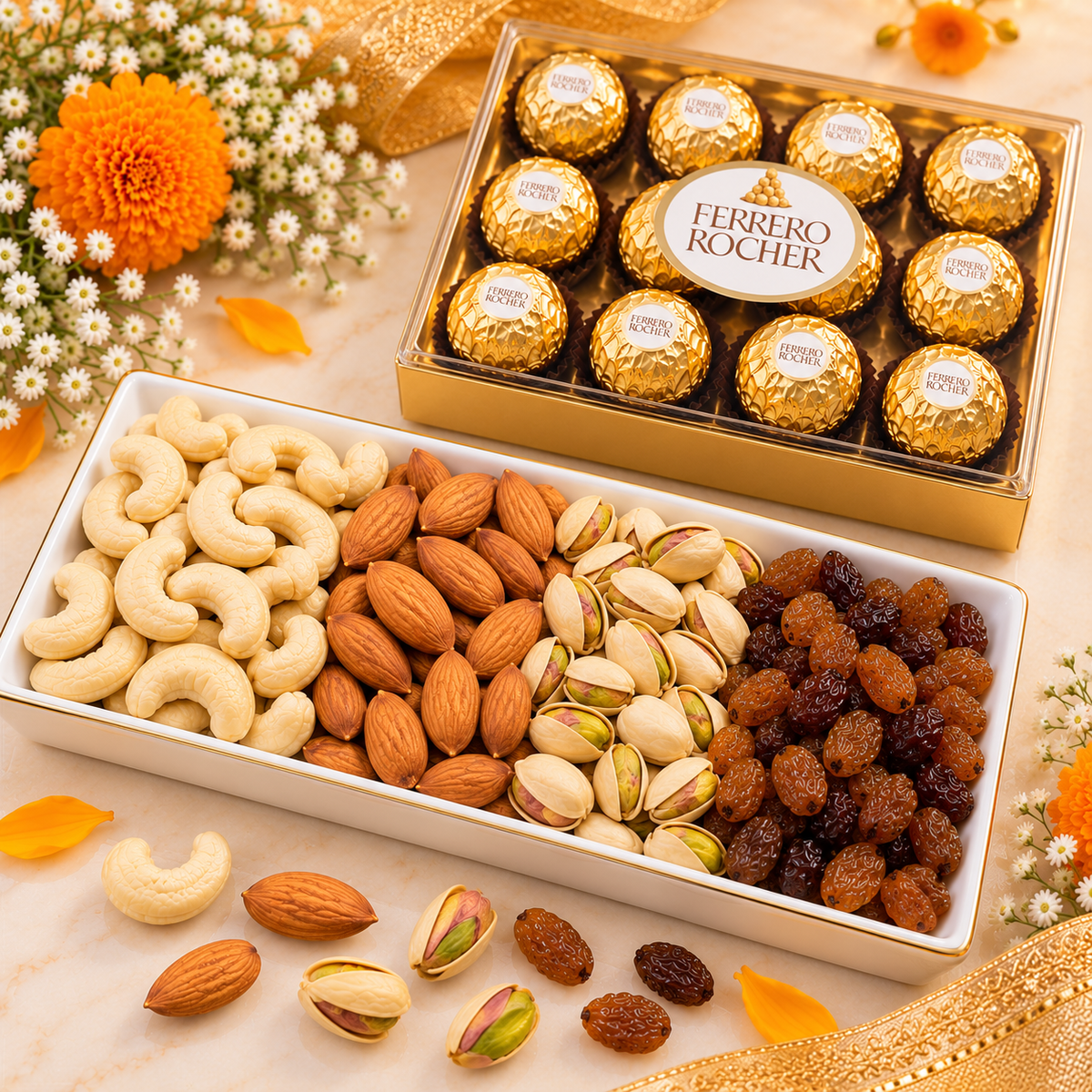 Celebration With Ferrero Chocolates And Dry Fruits
