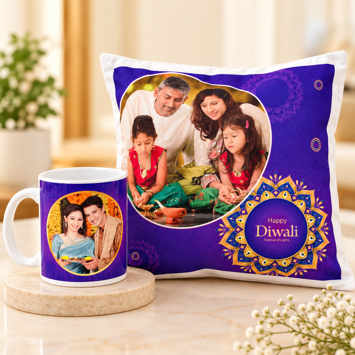 Personalized Mug And Cushion Set For Diwali Gifting