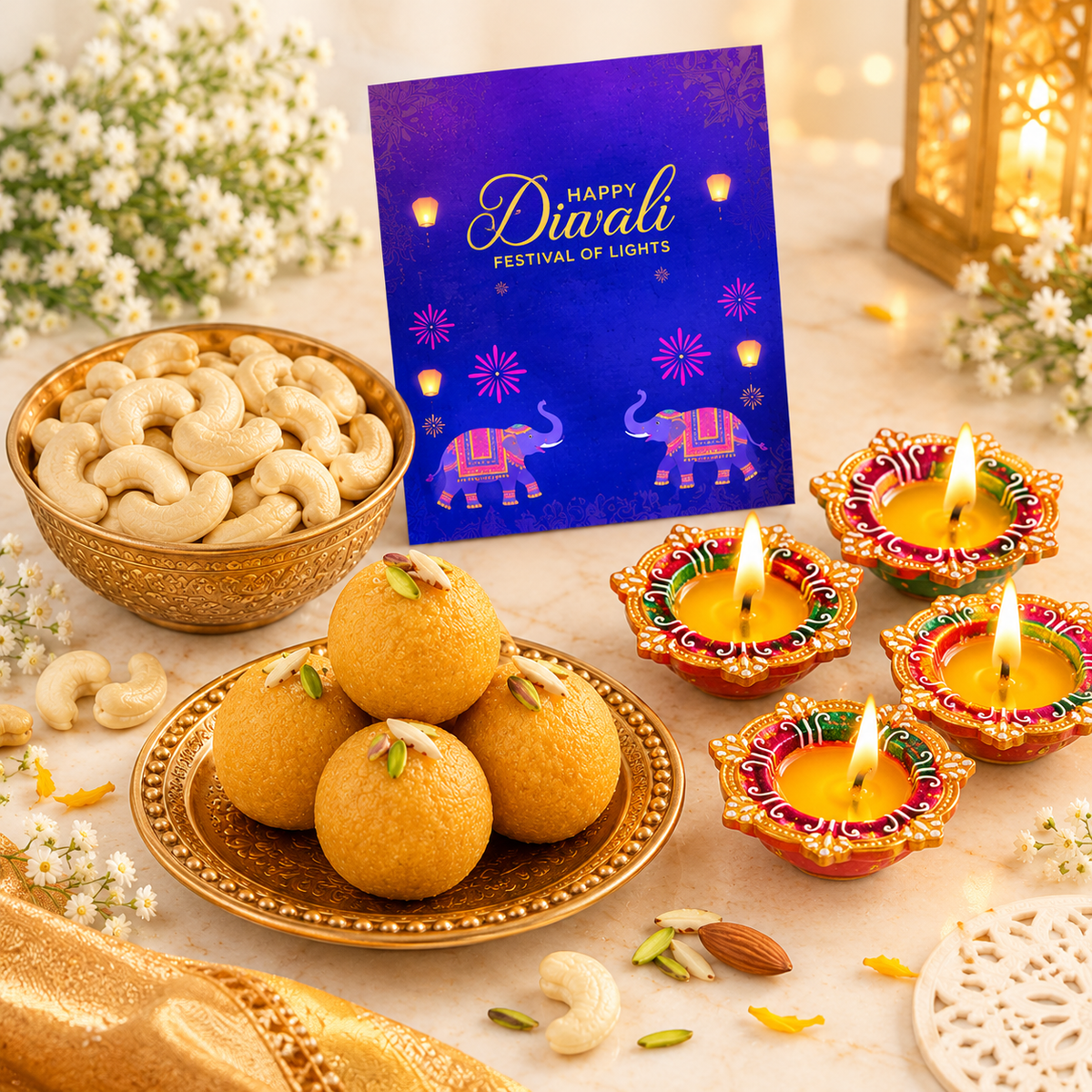 Diwali Celebration With Cashew And Besan Laddu