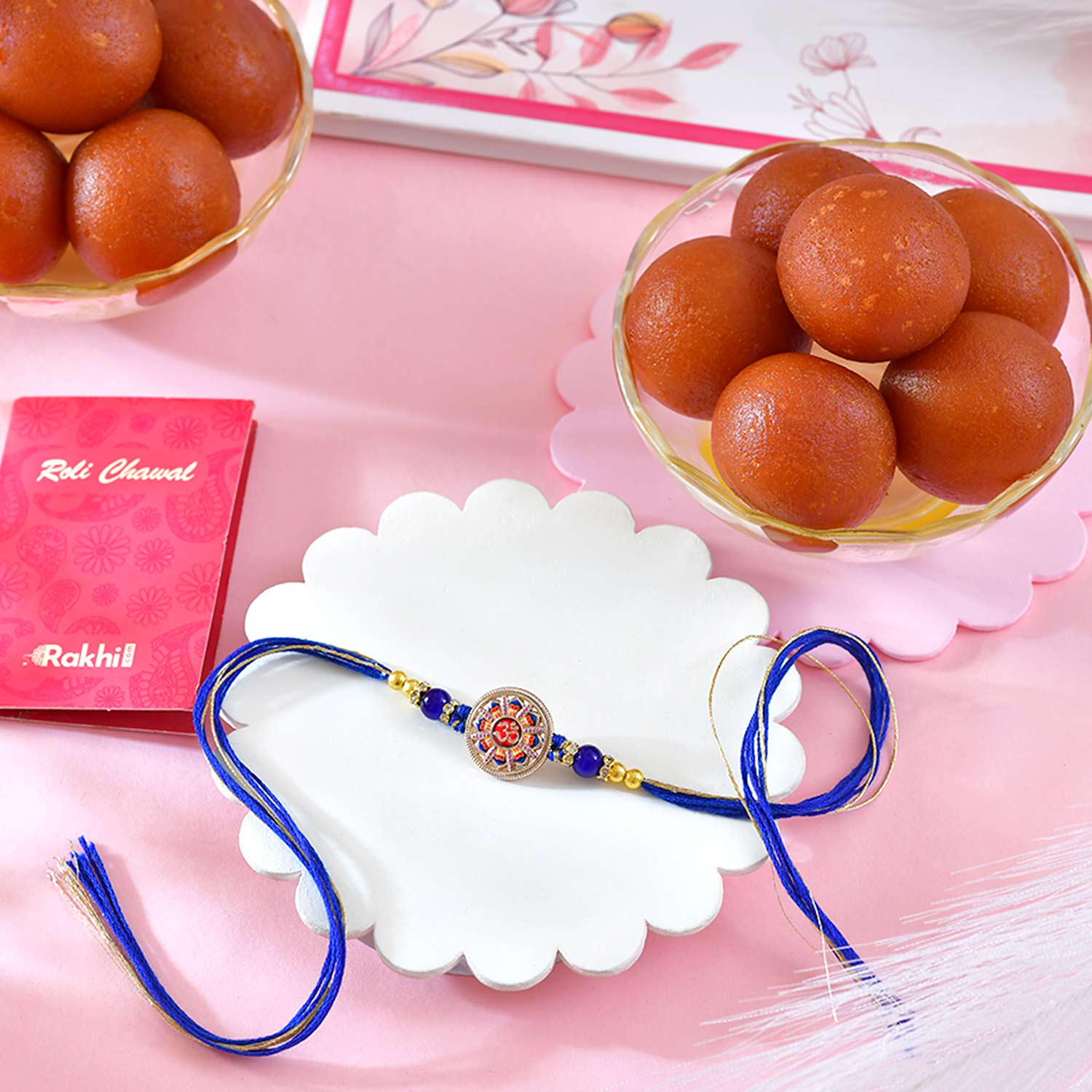 Designer Om Rakhi With Gulab Jamun