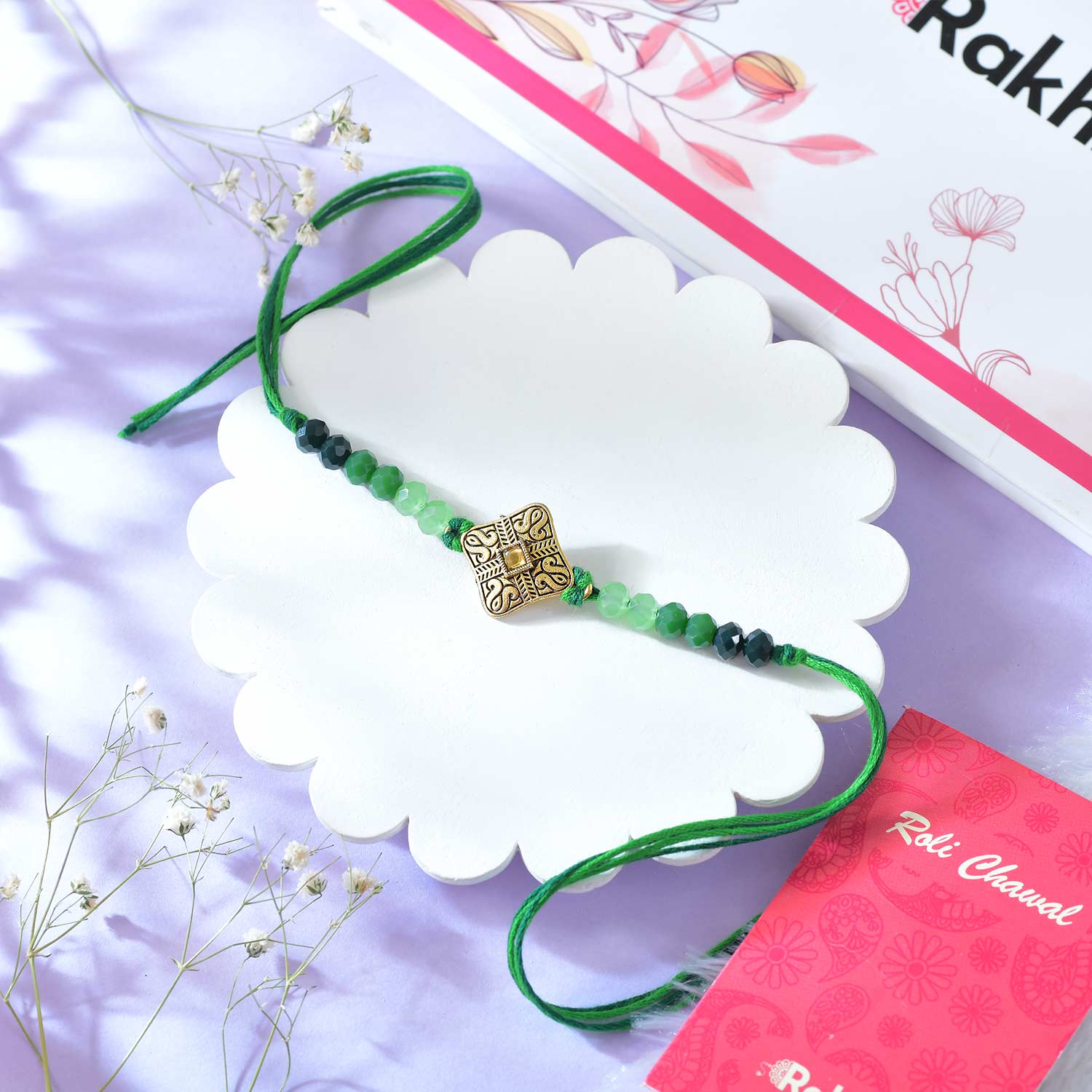 Heritage Royal Green Rakhi With Almonds And Cashews