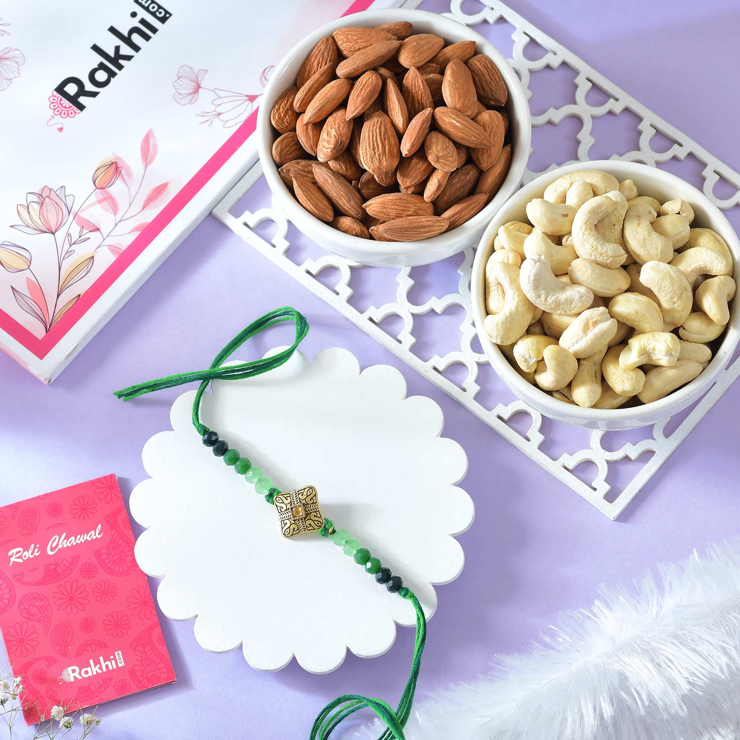 Heritage Royal Green Rakhi With Almonds And Cashews