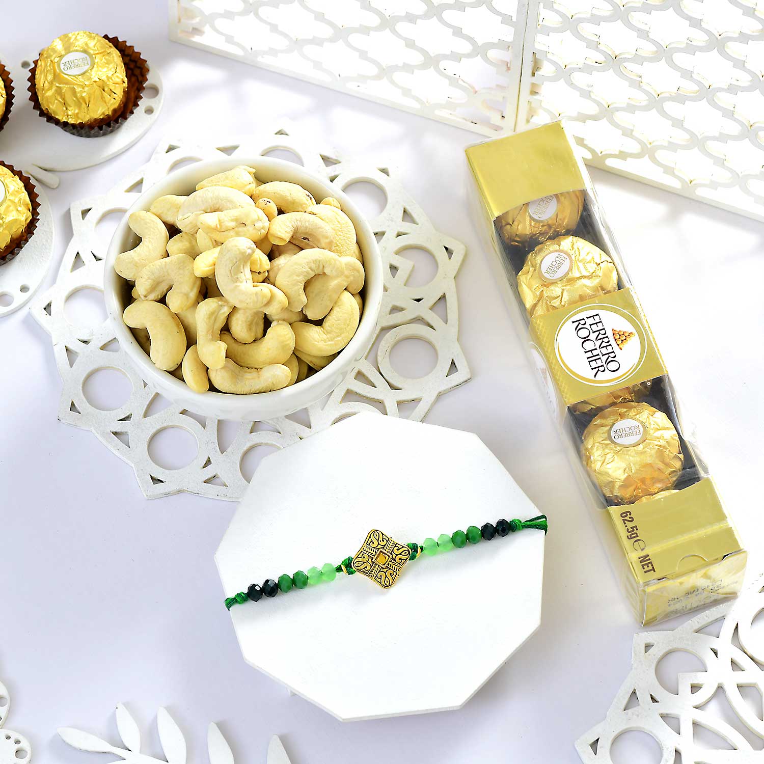 Heritage Royal Green Rakhi Choco Nut Hamper