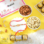 Designer Red Flower Rakhi Choco Nut Hamper
