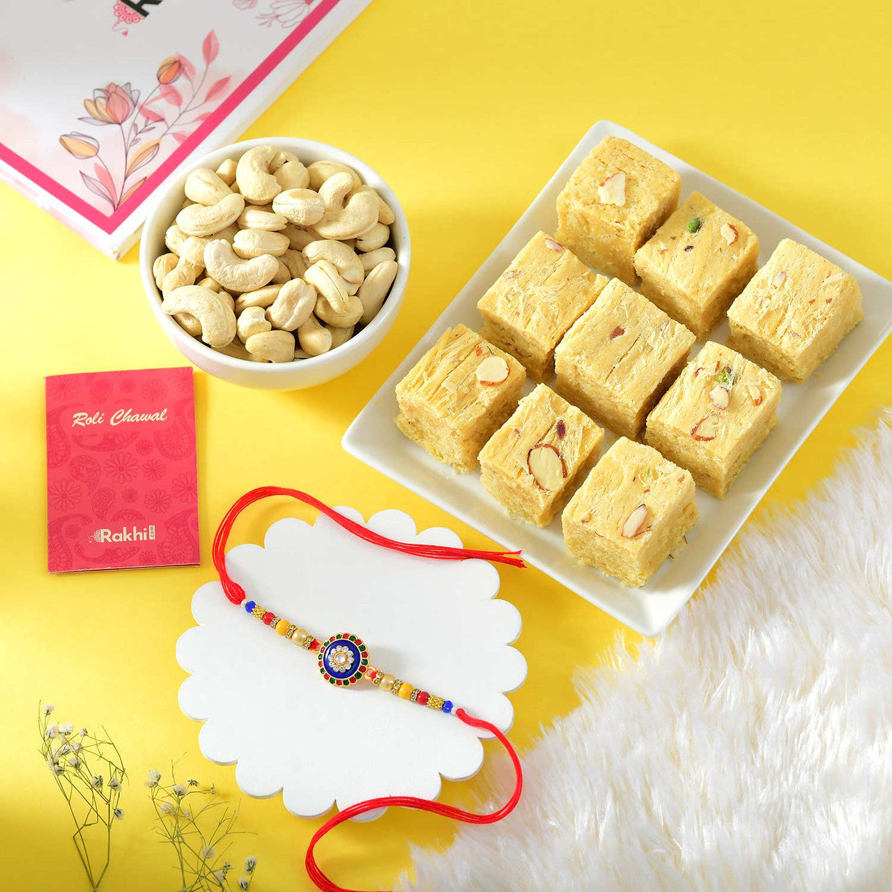Traditional Mandala Art Rakhi With Soan Papdi And Cashew