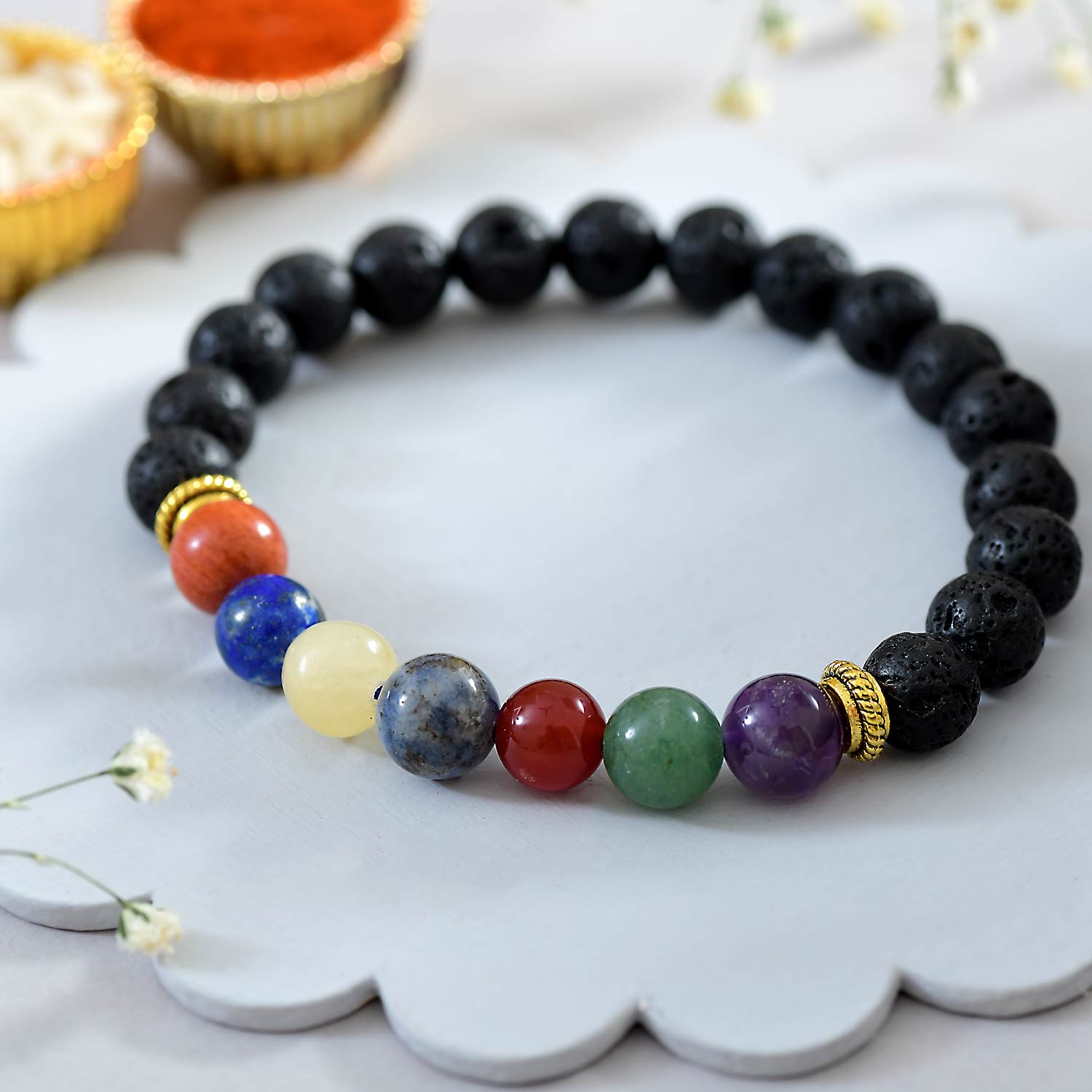 Powerful Lava Stone Seven Chakra Rakhi