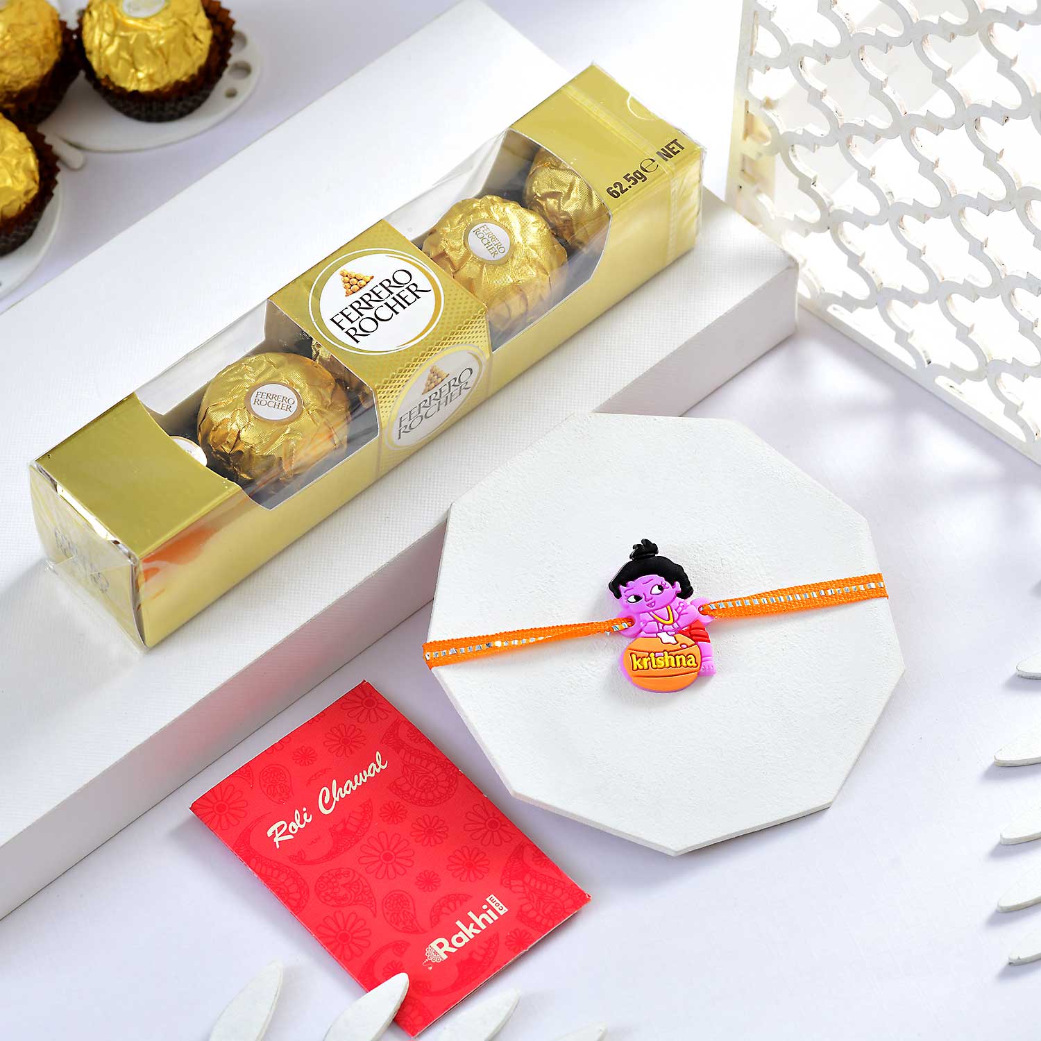 Kid's Little Krishna Rakhi With Ferrero Rocher Chocolate